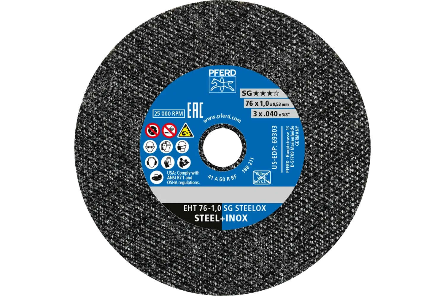 Picture of Pferd Die Grinder Cut-Off Wheel, 3" X .040 X 3/8, Sg Steelox, T1, Aluminum Oxide (10)